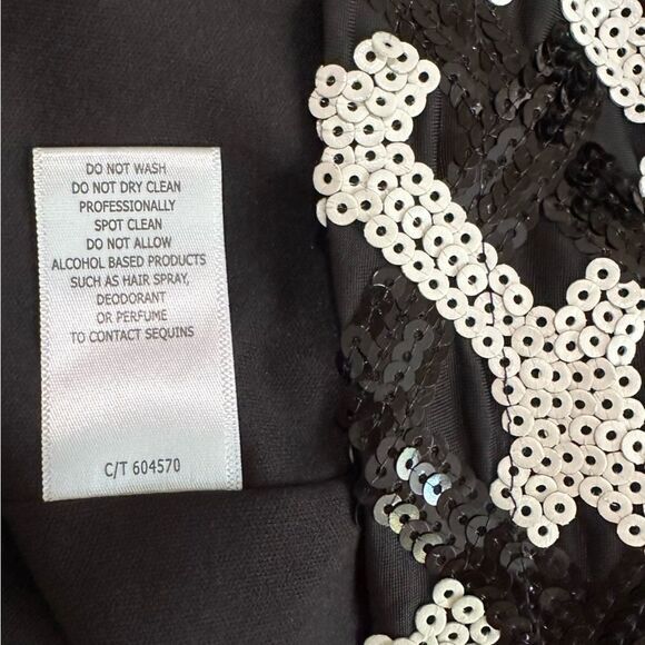 Taylor Womens Sheath Dress 10 Black White Sequins Cocktail Shimmer Statement - Picture 8 of 10